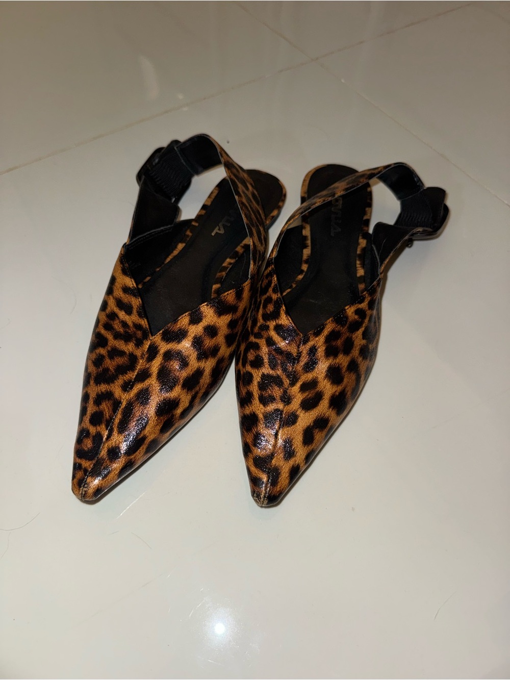 Women's Leopard Print Pointed Slingback Flats - Brown/Black